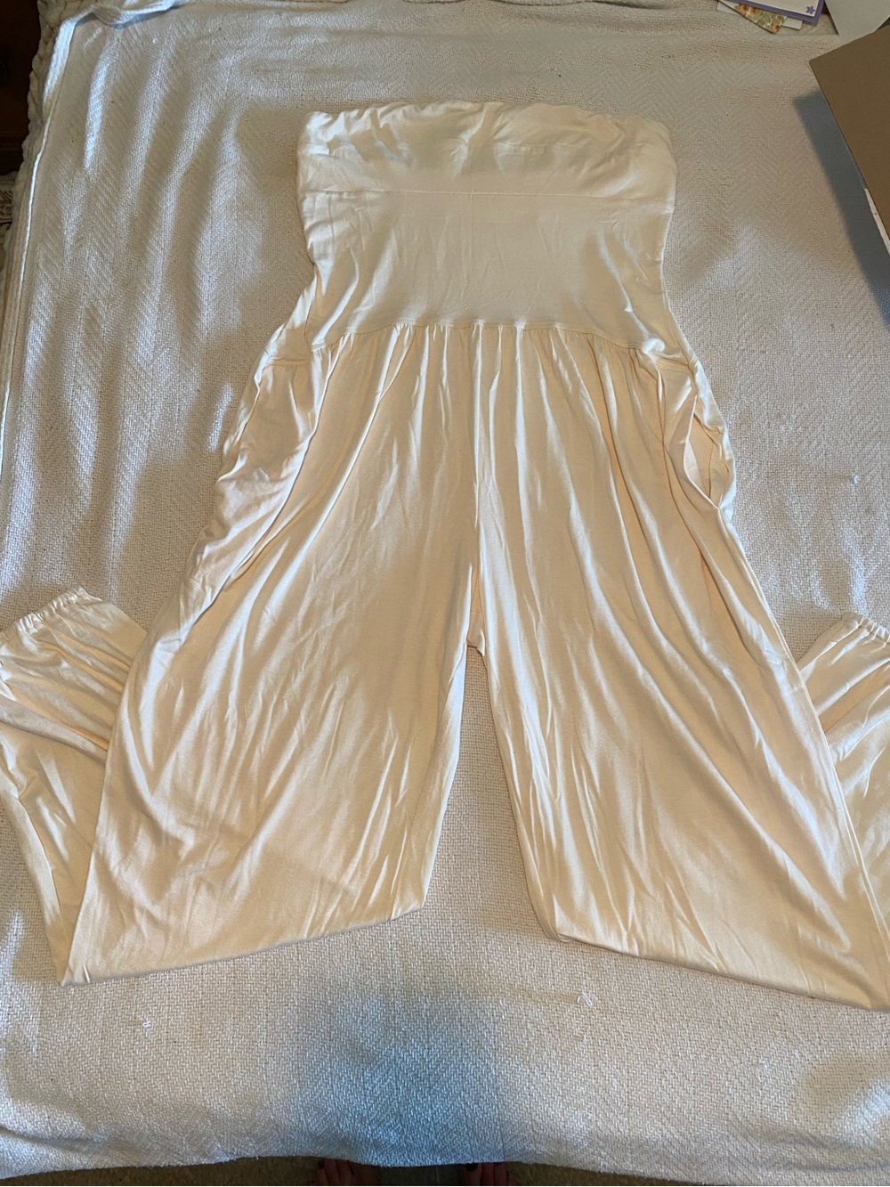 Source Unknown Strapless Wide-Leg Jumpsuit in Cream